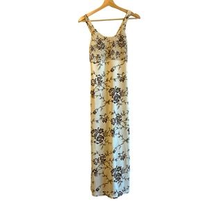 Fairycore Vintage Grunge Beige Floral Maxi Dress Textures Bodice 90s Small